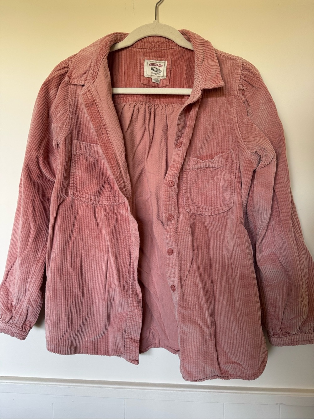 American Eagle Outfitters Corduroy Button-Down Shirt Jacket in Dusty Pink